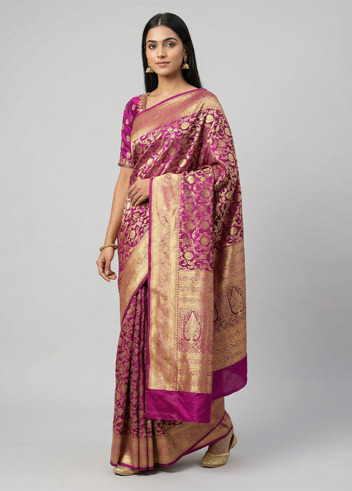 Purple Handloom Kanchipuram Pure Silk Saree With Blouse Piece