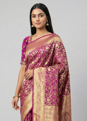 Purple Handloom Kanchipuram Pure Silk Saree With Blouse Piece