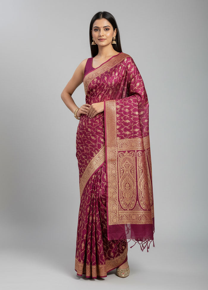 Purple Banarasi Silk Saree With Blouse Piece