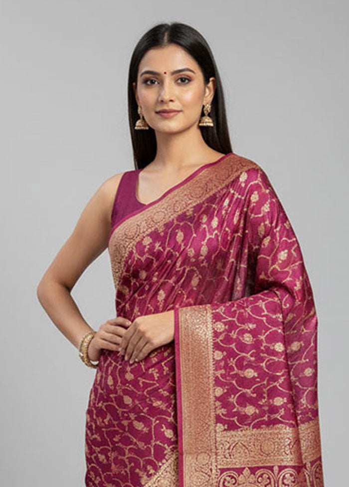 Purple Banarasi Silk Saree With Blouse Piece