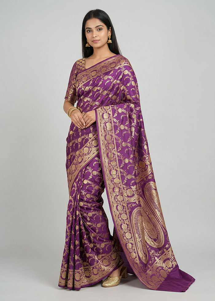 Purple Banarasi Silk Saree With Blouse Piece