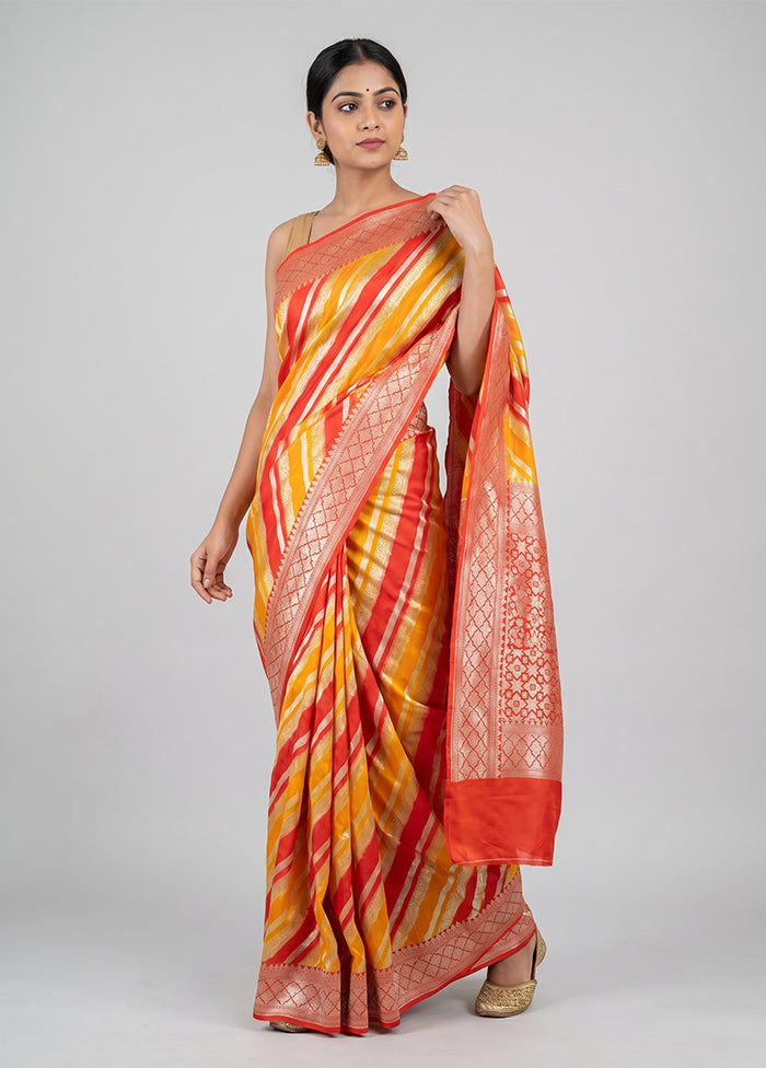 Multicolor Handloom Pure Georgette Saree With Blouse Piece