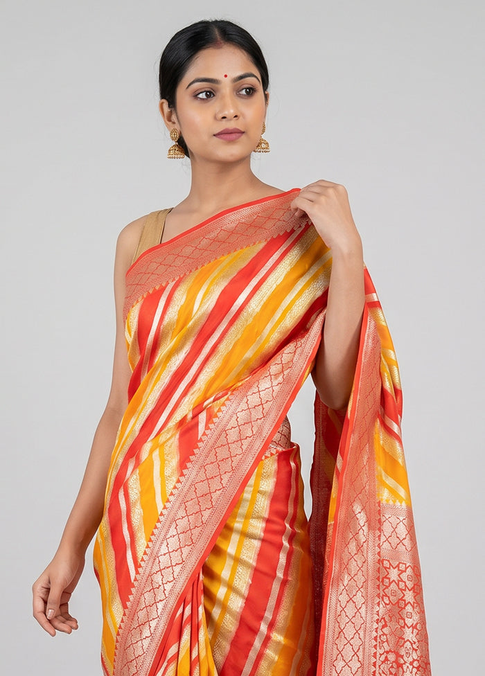 Multicolor Handloom Pure Georgette Saree With Blouse Piece
