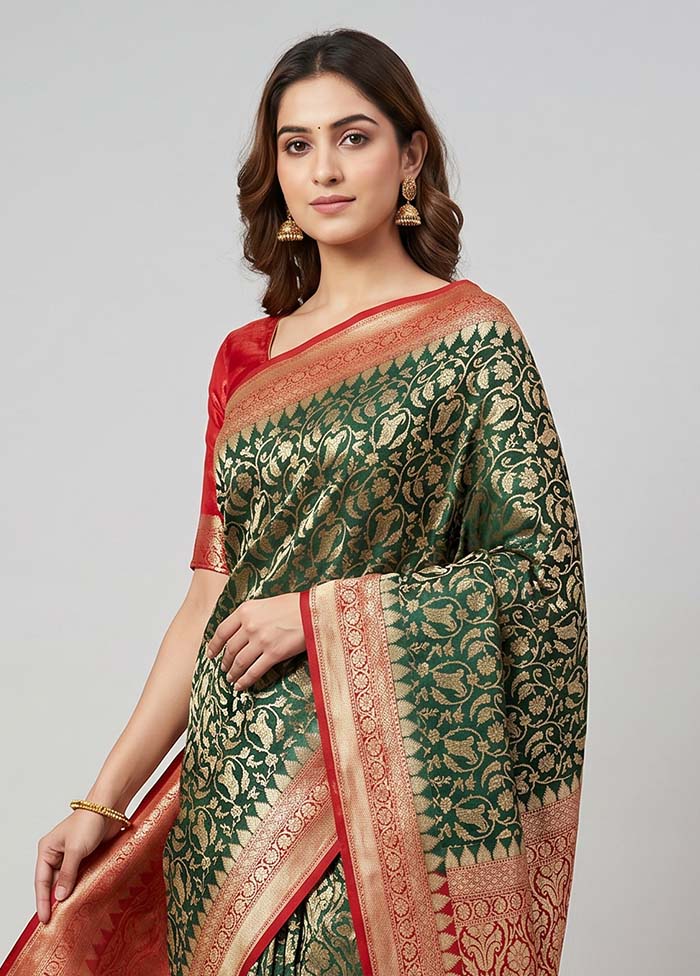 Green Handloom Pure Georgette Saree With Blouse Piece