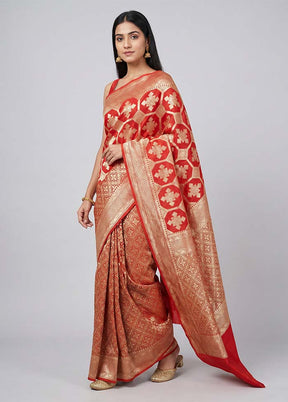 Rust Handloom Pure Georgette Saree With Blouse Piece