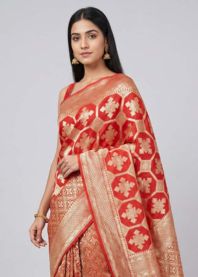 Rust Handloom Pure Georgette Saree With Blouse Piece