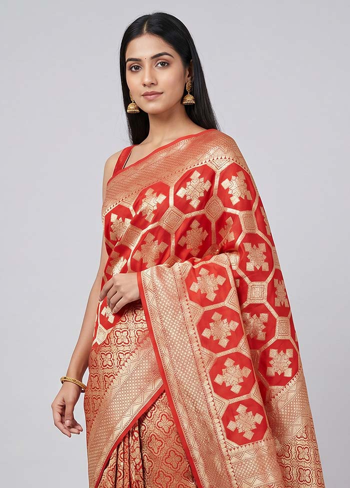 Rust Handloom Pure Georgette Saree With Blouse Piece
