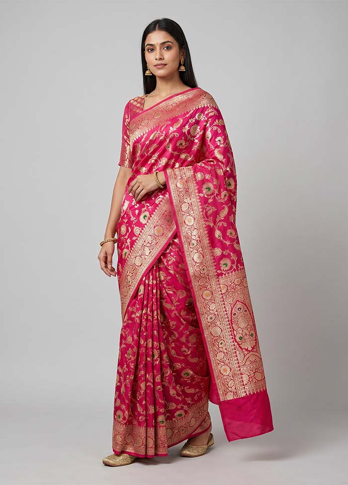 Pink Handloom Katan Pure Silk Saree With Blouse Piece