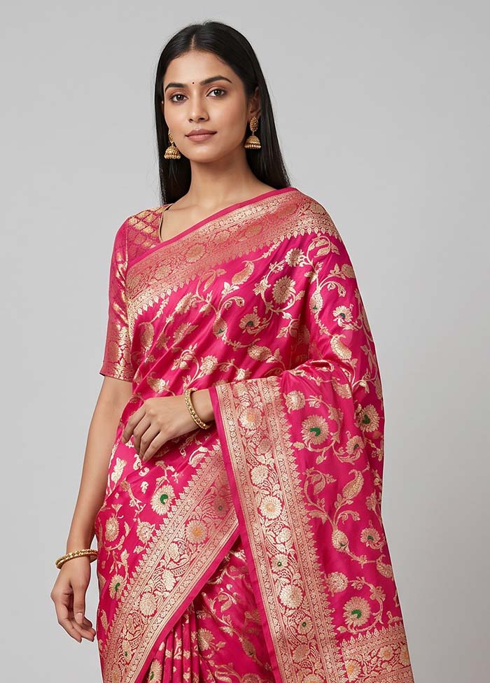 Pink Handloom Katan Pure Silk Saree With Blouse Piece