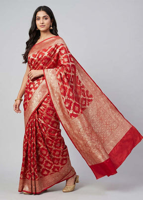 Red Handloom Katan Pure Silk Saree With Blouse Piece