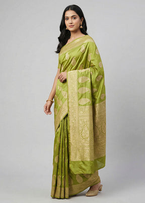 Green Handloom Katan Pure Silk Saree With Blouse Piece