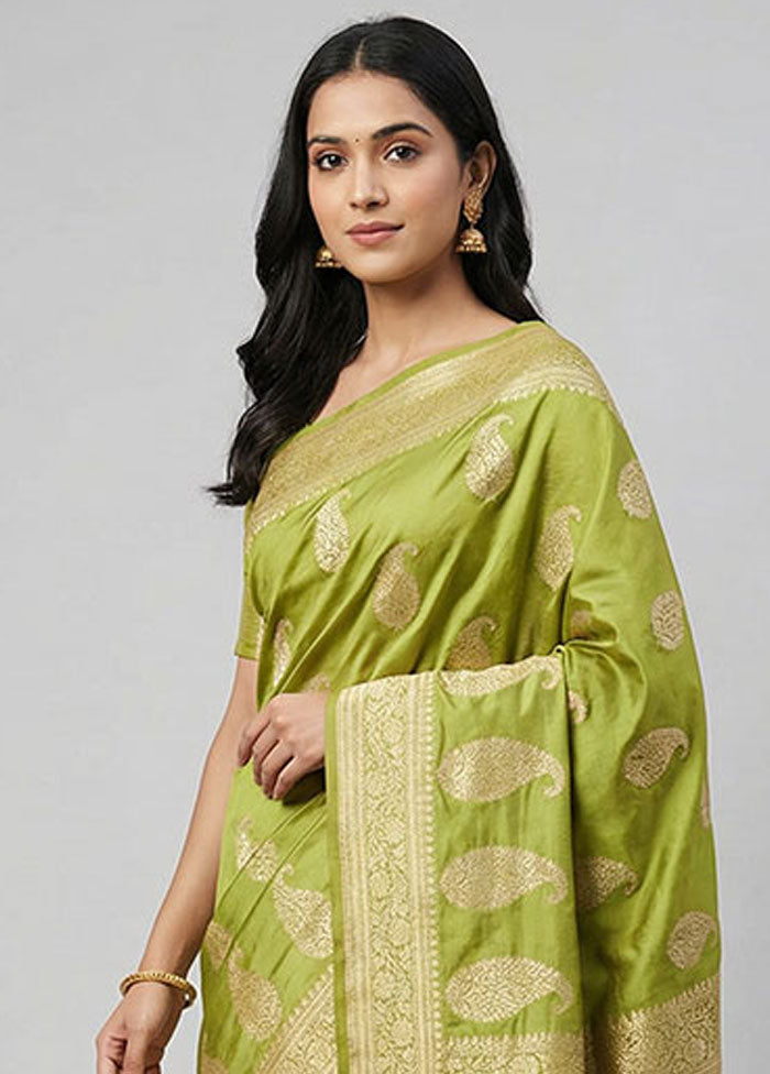 Green Handloom Katan Pure Silk Saree With Blouse Piece