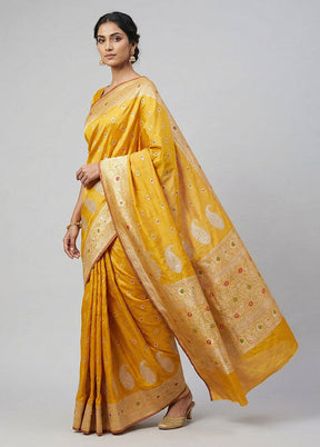 Yellow Handloom Katan Pure Silk Saree With Blouse Piece
