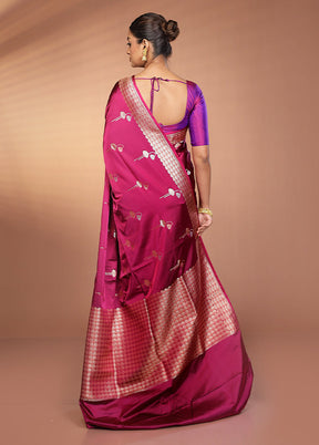 Purple Handloom Banarasi Pure Silk Saree With Blouse Piece