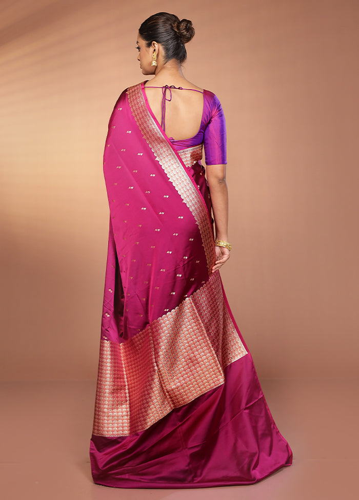 Purple Handloom Banarasi Pure Silk Saree With Blouse Piece