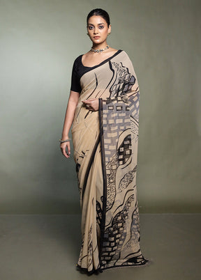 Cream Chiffon Silk Saree With Blouse Piece