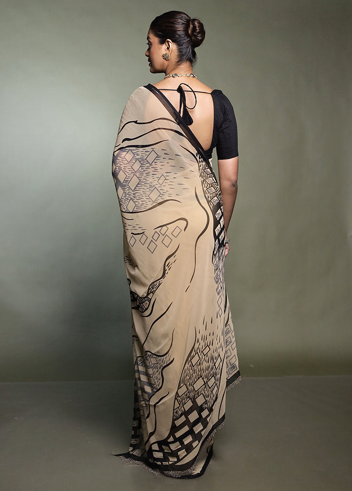 Cream Chiffon Silk Saree With Blouse Piece