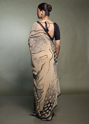 Cream Chiffon Silk Saree With Blouse Piece