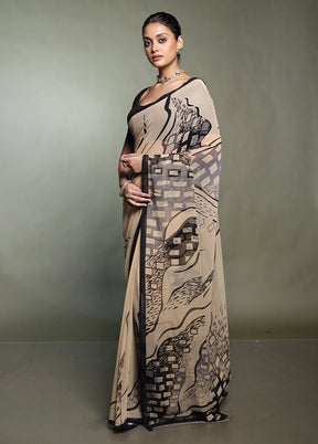 Cream Chiffon Silk Saree With Blouse Piece