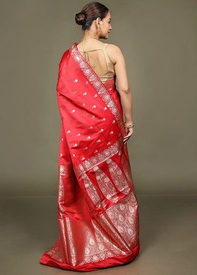 Red Banarasi Silk Saree With Blouse Piece