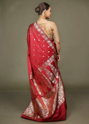 Maroon Banarasi Silk Saree With Blouse Piece
