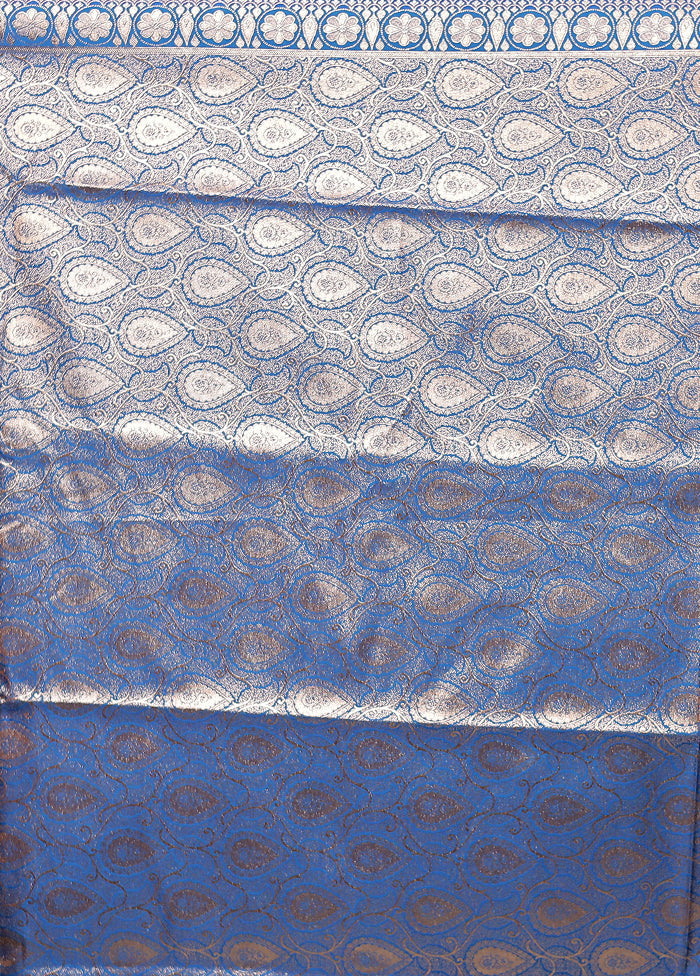 Blue Banarasi Silk Saree With Blouse Piece