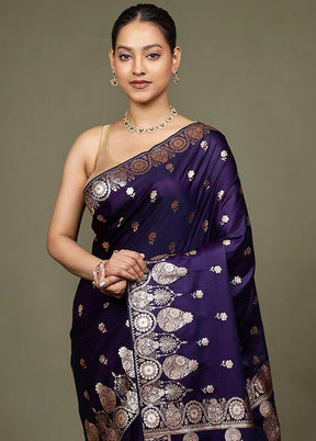 Blue Banarasi Silk Saree With Blouse Piece