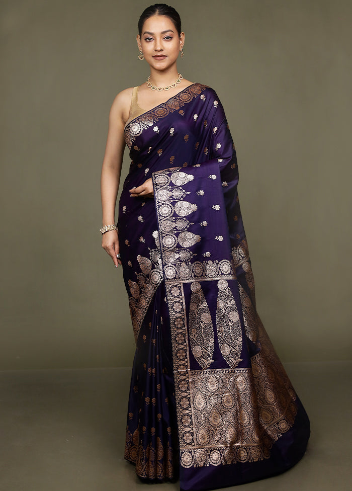 Blue Banarasi Silk Saree With Blouse Piece