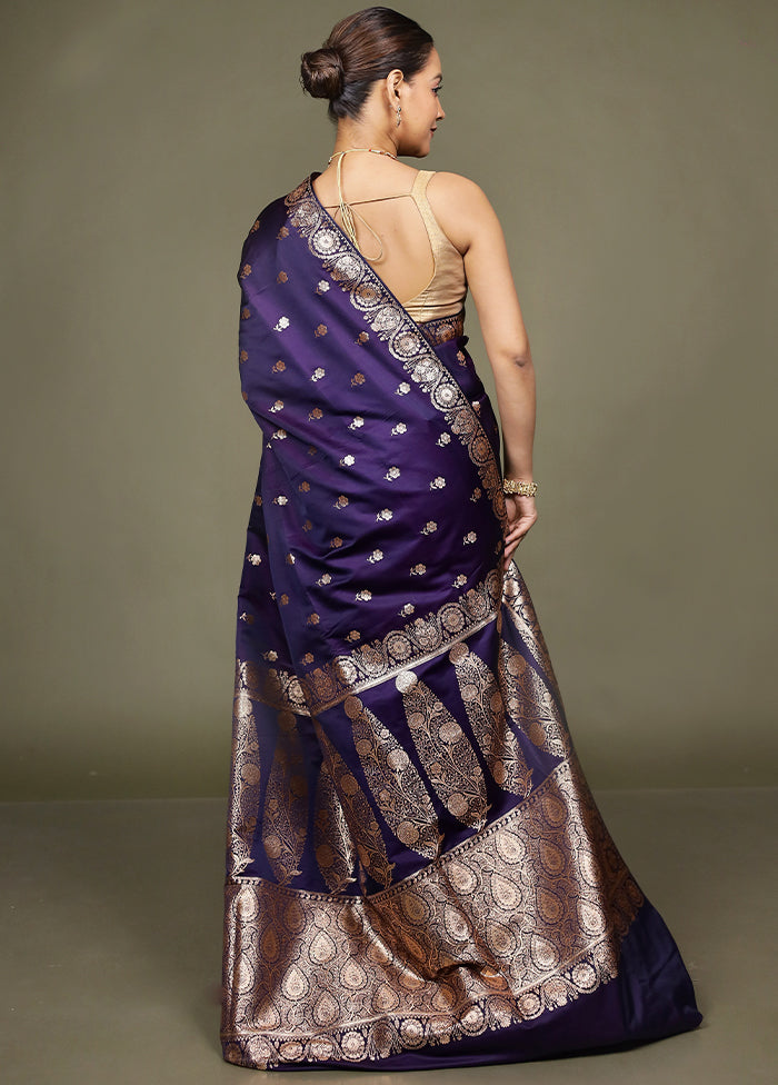 Blue Banarasi Silk Saree With Blouse Piece