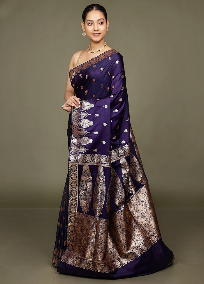 Blue Banarasi Silk Saree With Blouse Piece