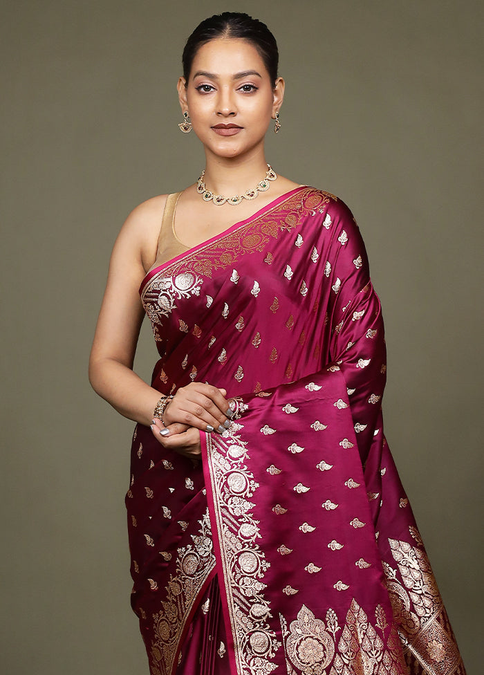 Purple Banarasi Silk Saree With Blouse Piece