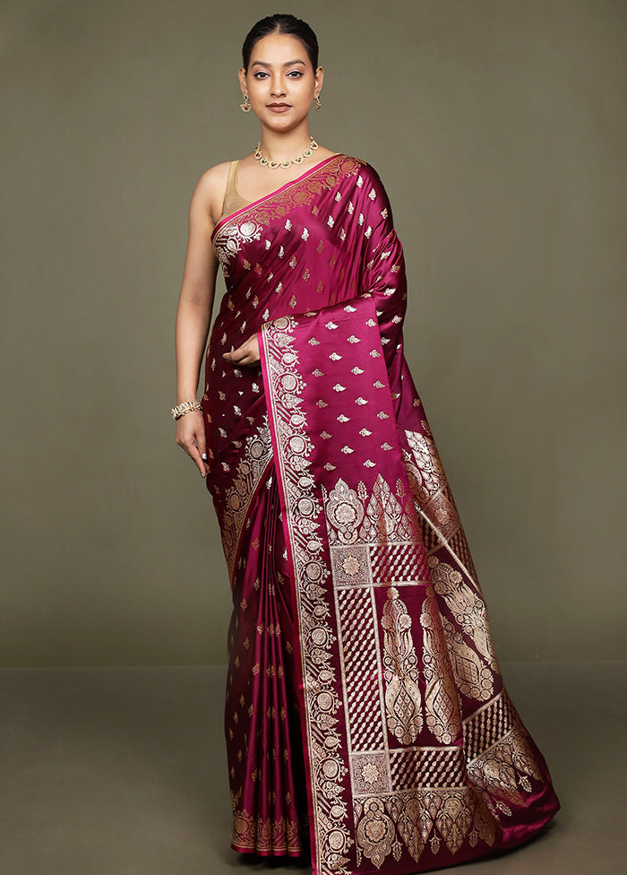 Purple Banarasi Silk Saree With Blouse Piece
