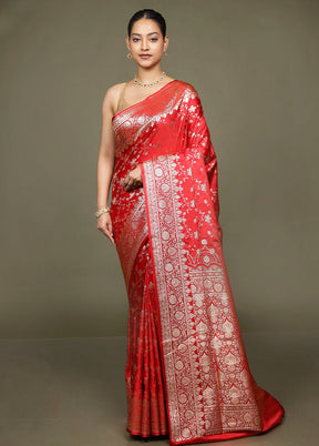 Red Banarasi Silk Saree With Blouse Piece