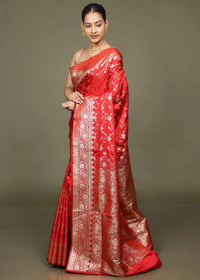Red Banarasi Silk Saree With Blouse Piece
