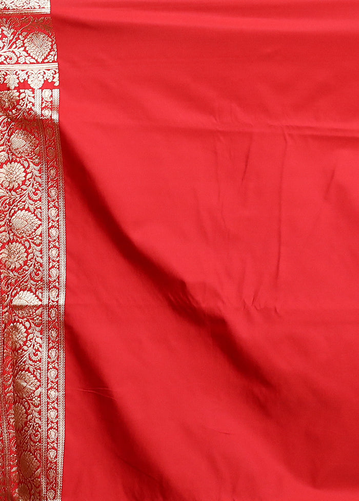 Red Banarasi Silk Saree With Blouse Piece