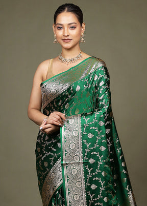 Green Banarasi Silk Saree With Blouse Piece