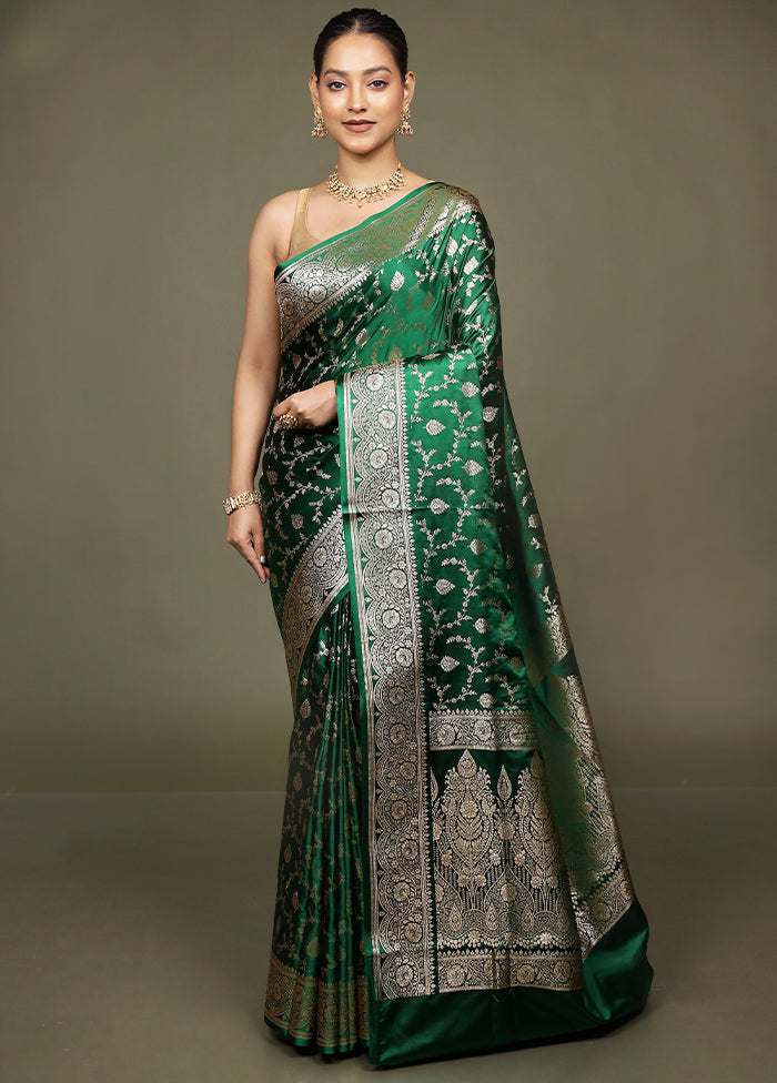 Green Banarasi Silk Saree With Blouse Piece