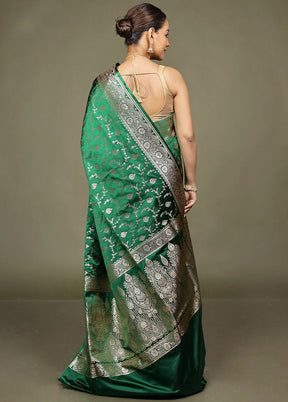 Green Banarasi Silk Saree With Blouse Piece