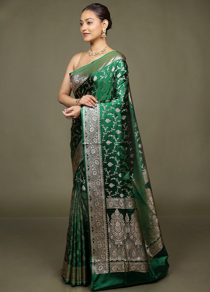 Green Banarasi Silk Saree With Blouse Piece
