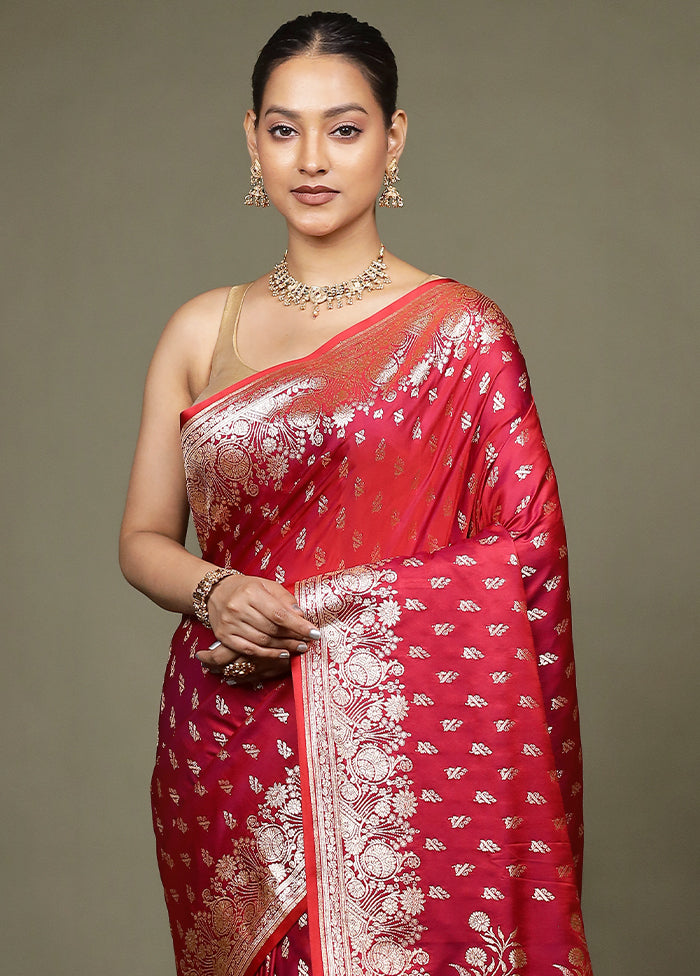 Red Banarasi Silk Saree With Blouse Piece