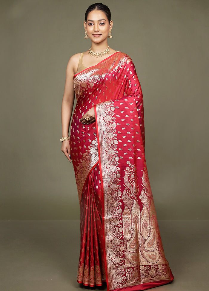 Red Banarasi Silk Saree With Blouse Piece