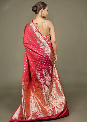 Red Banarasi Silk Saree With Blouse Piece