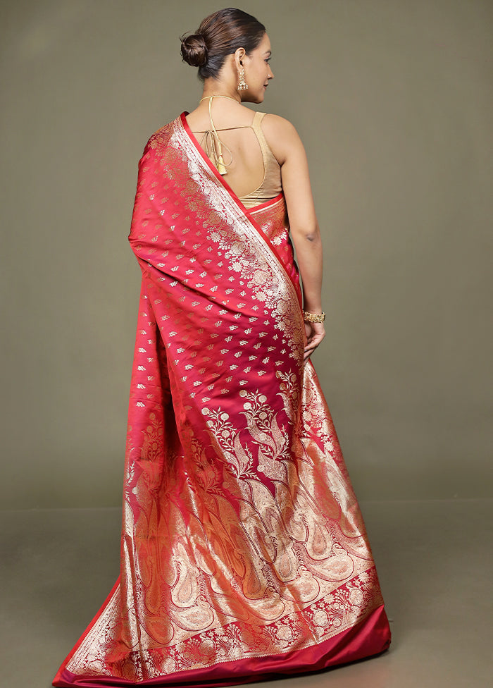 Red Banarasi Silk Saree With Blouse Piece