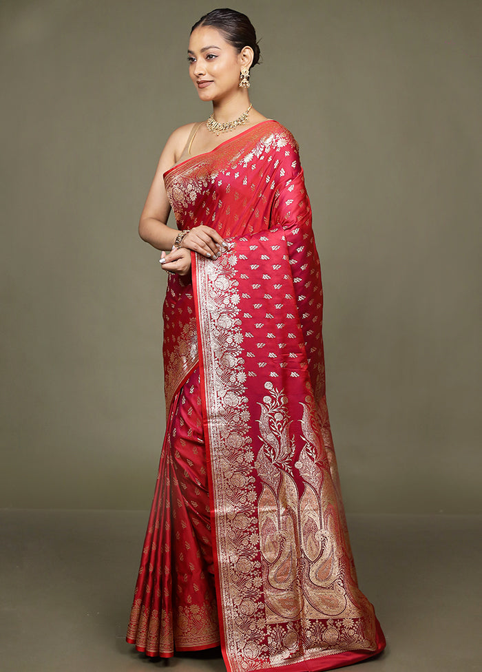Red Banarasi Silk Saree With Blouse Piece