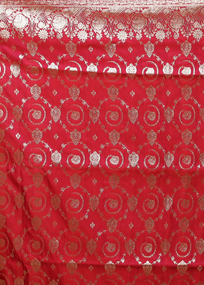 Red Banarasi Silk Saree With Blouse Piece