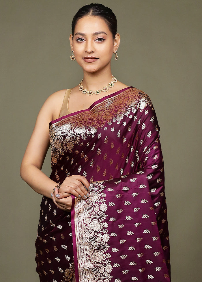 Purple Banarasi Silk Saree With Blouse Piece
