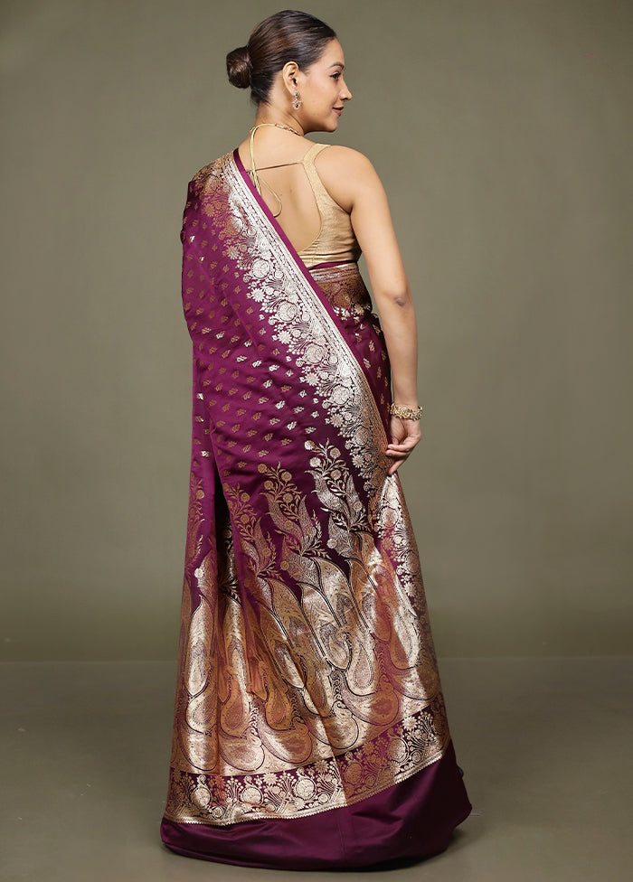 Purple Banarasi Silk Saree With Blouse Piece