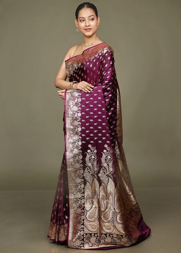 Purple Banarasi Silk Saree With Blouse Piece
