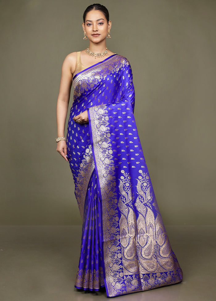 Blue Banarasi Silk Saree With Blouse Piece