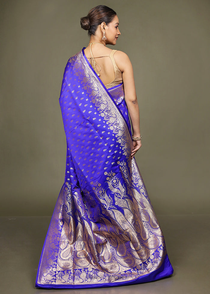 Blue Banarasi Silk Saree With Blouse Piece
